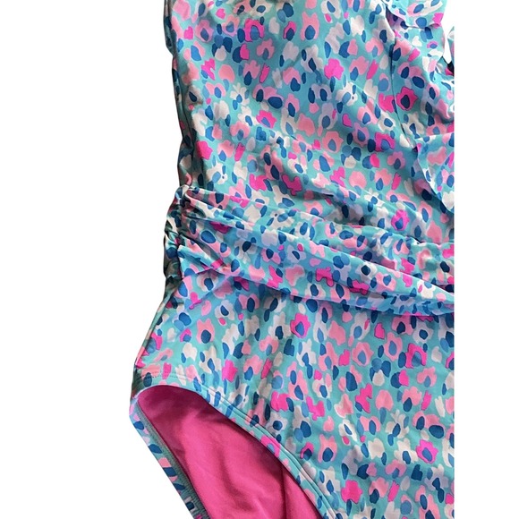 Lilly Pulitzer Delphie One Piece Swimsuit Blue Ibiza Hottie Dottie Ruffle 16 NEW - Picture 6 of 14